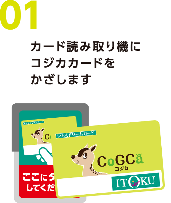 01カード読み取り機にコジカカードをかざします